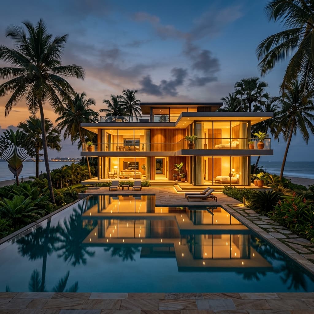 Modern luxury beach-side villa exterior in Lagos